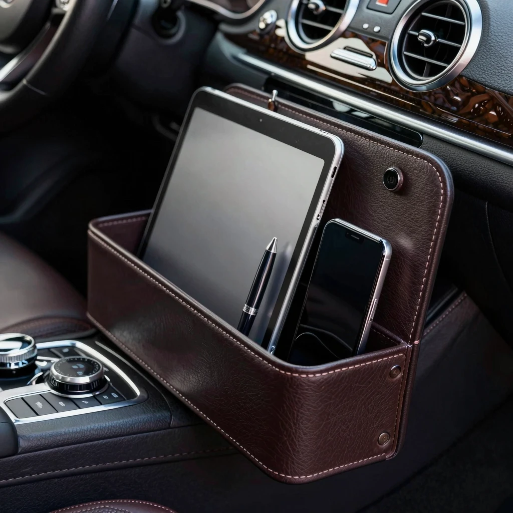 Executive leather organizer with premium stitching